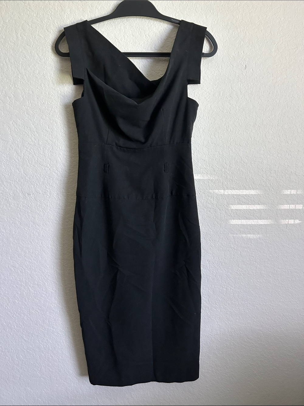 Black Halo Black Cowl-Neck Midi Sheath Dress